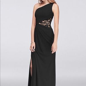 One-Shoulder Mesh Dress with Lace Inset